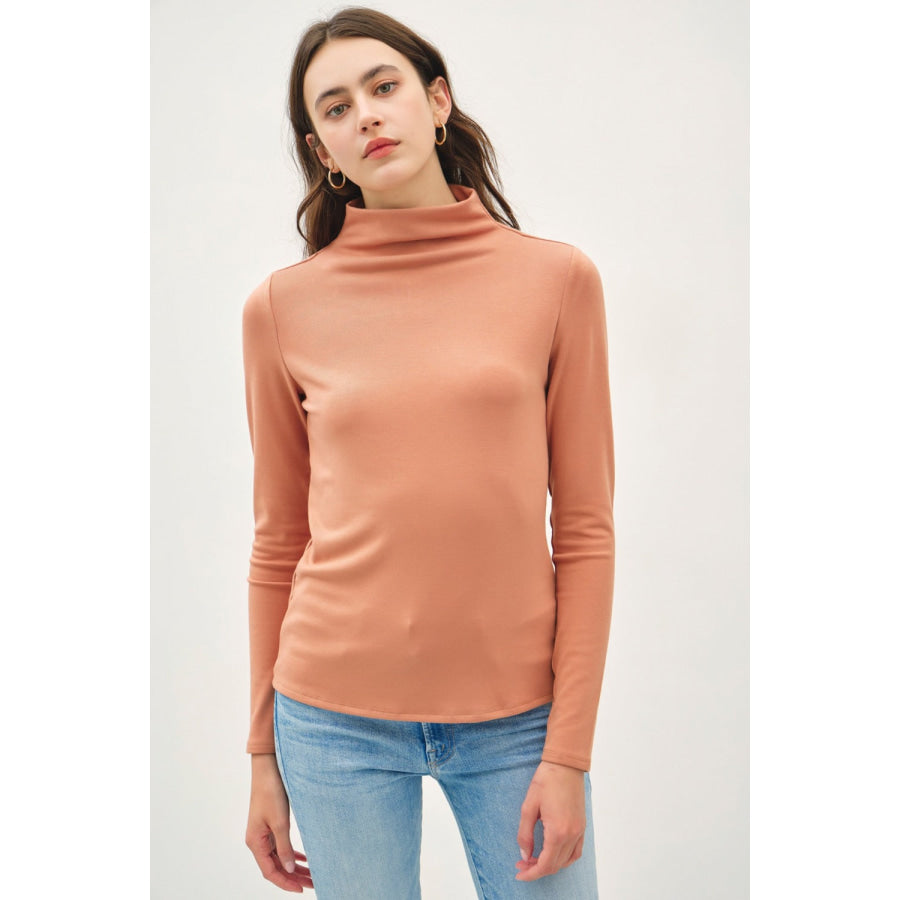 Be Cool Mock Neck Long Sleeve T-Shirt Persimmon / S Apparel and Accessories