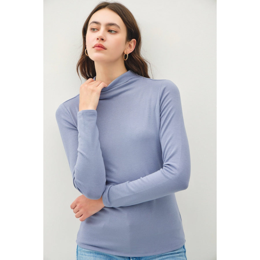 Be Cool Mock Neck Long Sleeve T-Shirt Vintage Blue / S Apparel and Accessories