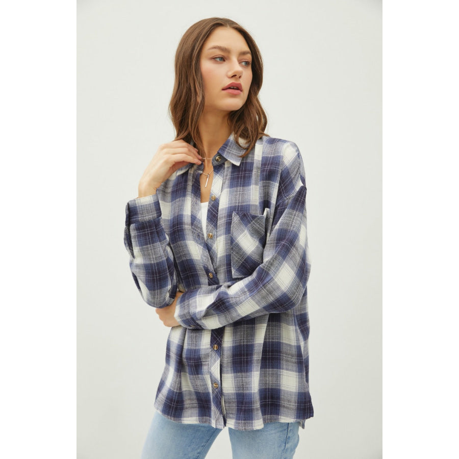 Be Cool Plaid Flannel Button Down Shirt with Chest Pocket Apparel and Accessories