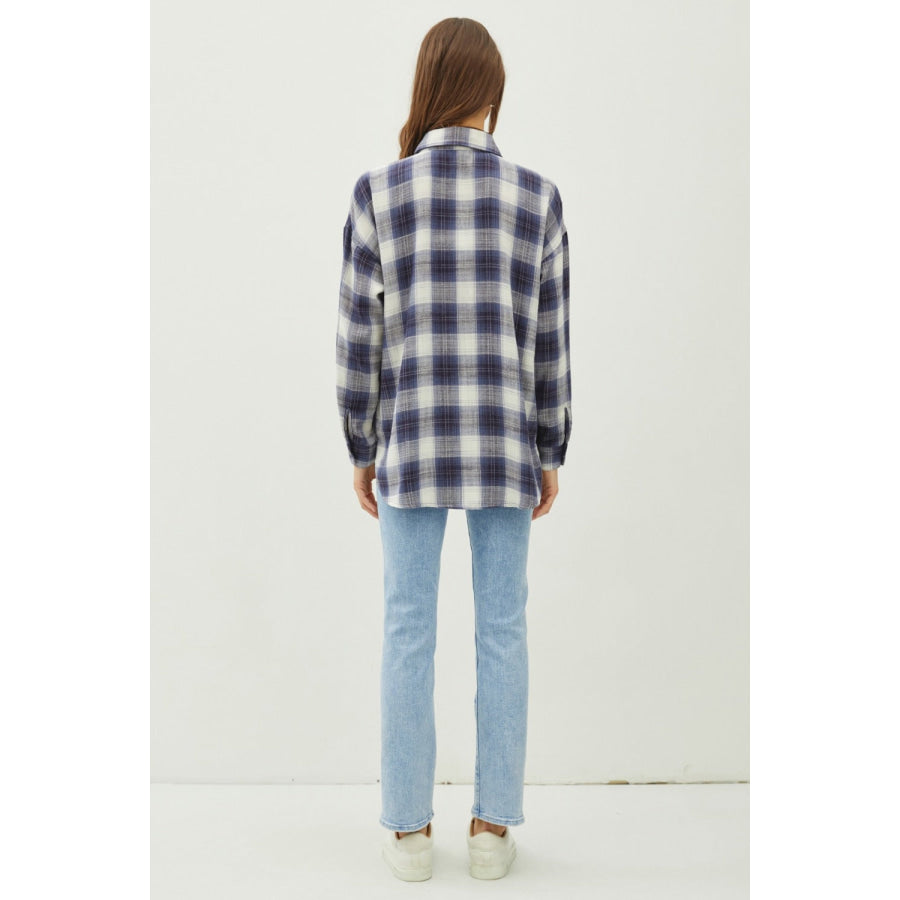 Be Cool Plaid Flannel Button Down Shirt with Chest Pocket Apparel and Accessories