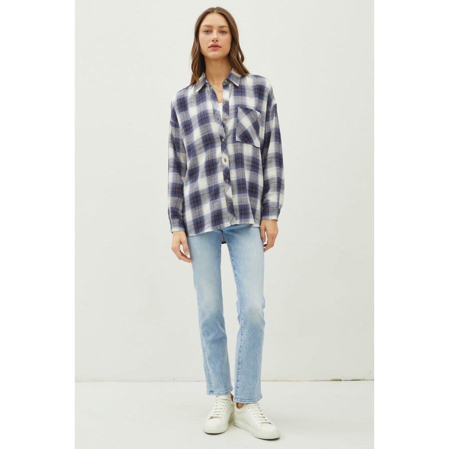 Be Cool Plaid Flannel Button Down Shirt with Chest Pocket Apparel and Accessories