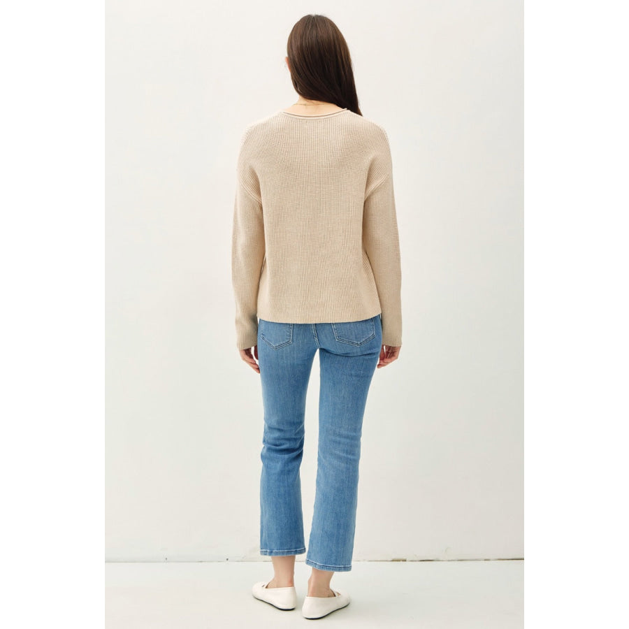 Be Cool Round Neck Long Sleeve Sweater Oatmeal / S/M Apparel and Accessories