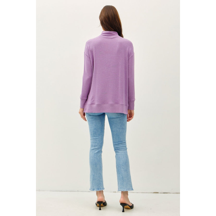 Be Cool Side Slit Mock Neck Long Sleeve Tunic Top Apparel and Accessories