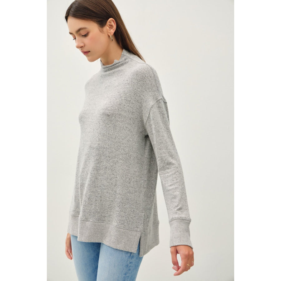 Be Cool Side Slit Mock Neck Long Sleeve Tunic Top Apparel and Accessories