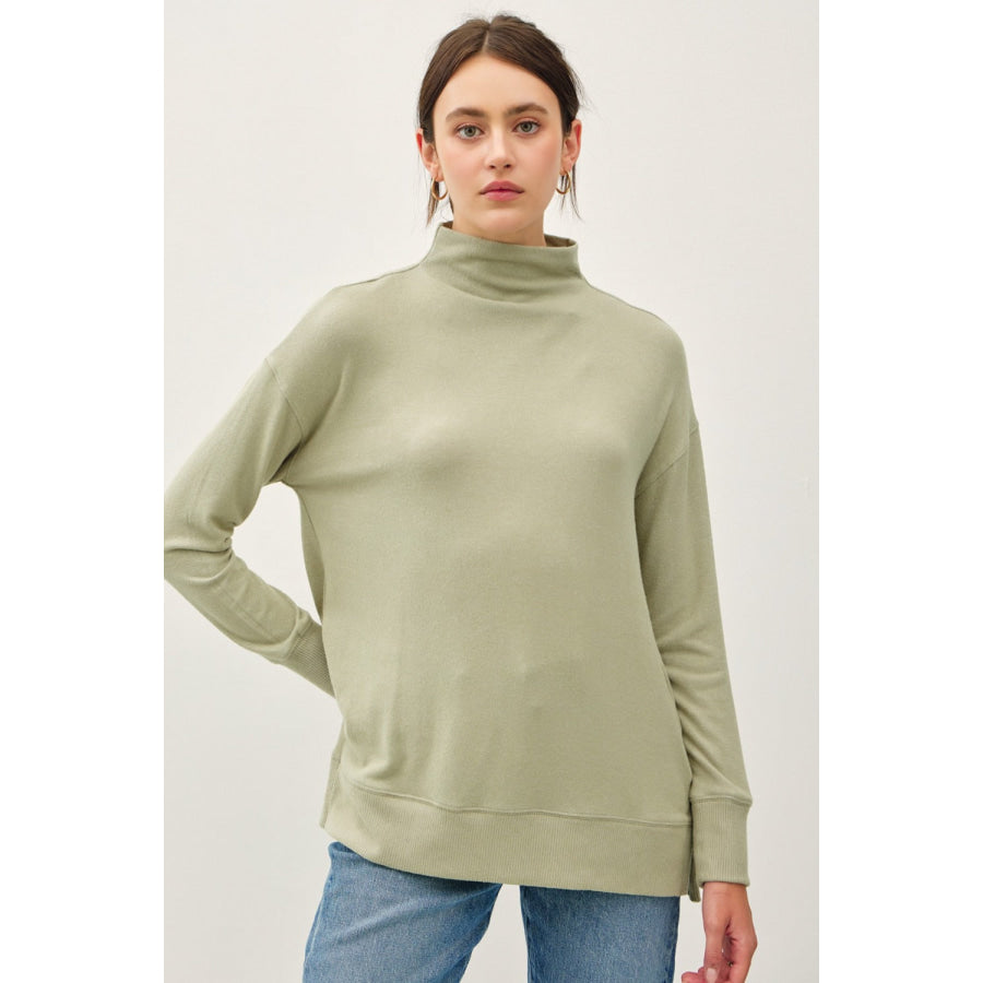 Be Cool Side Slit Mock Neck Long Sleeve Tunic Top Spruce / S Apparel and Accessories