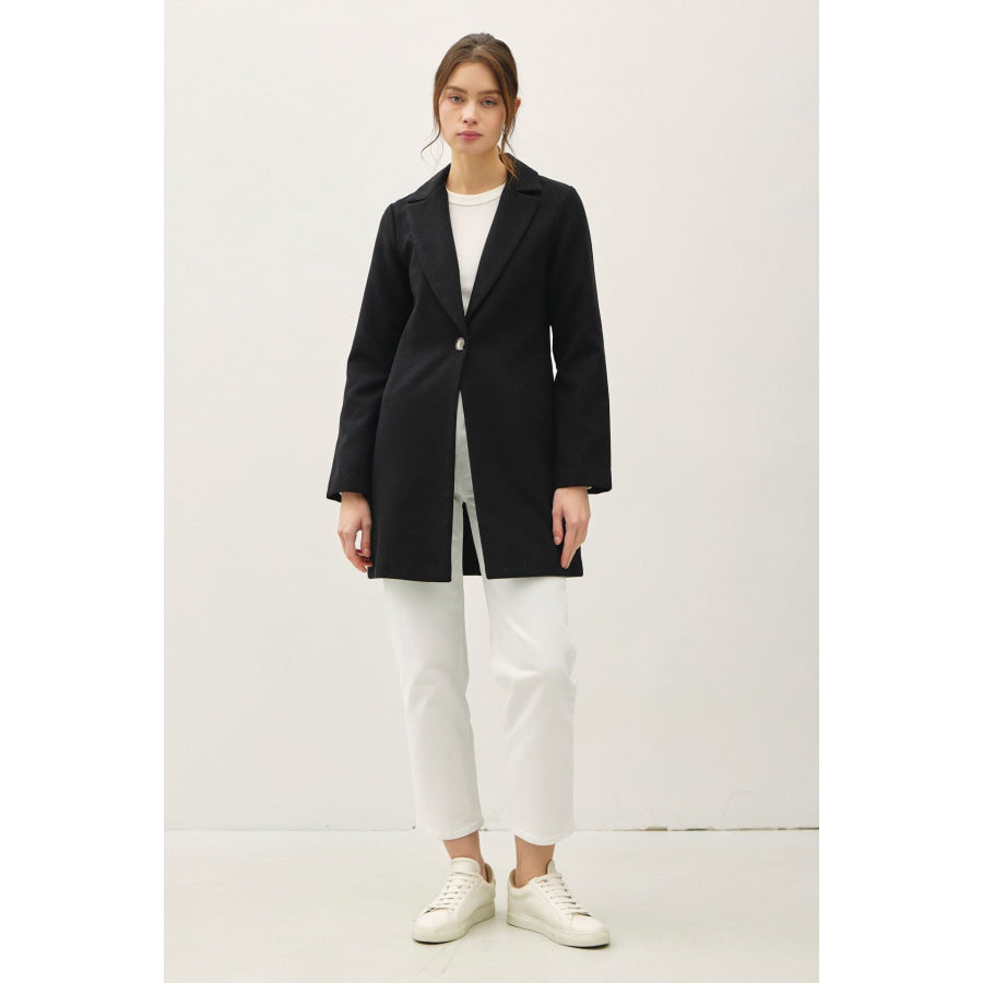 Be Cool Single Button Long Sleeve Coat with Pockets Apparel and Accessories