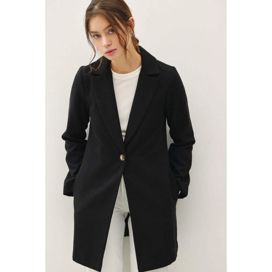 Be Cool Single Button Long Sleeve Coat with Pockets Black / S Apparel and Accessories