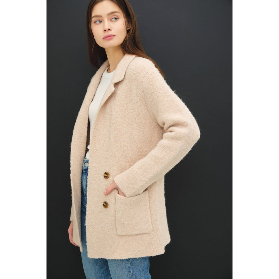 Be Cool Textured Double-Breasted Coat with Pockets Blush Beige / S/M Apparel and Accessories