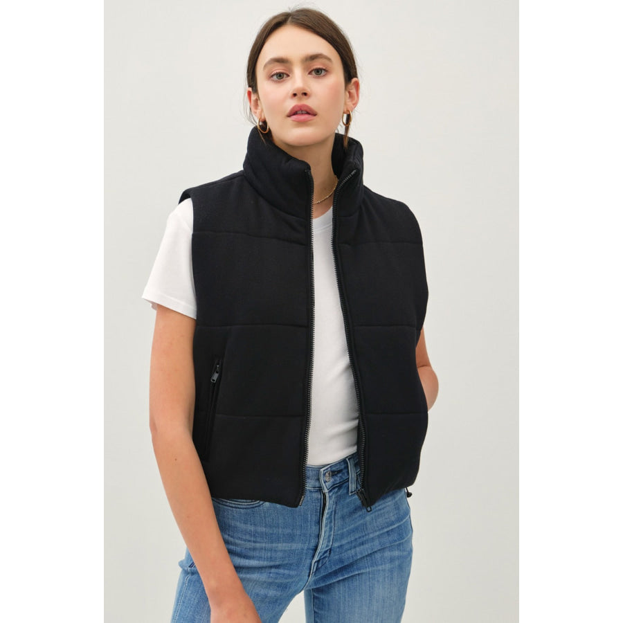 Be Cool Zip Up Turtleneck Puffer Vest with Pockets Black / S Apparel and Accessories