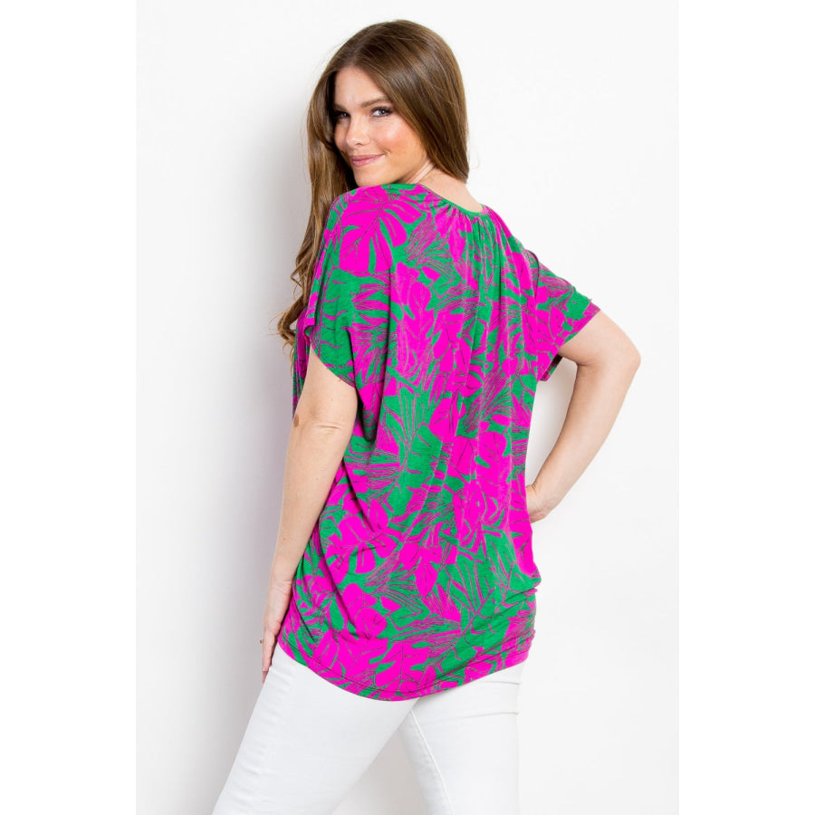 Be Stage Contrast Printed Short Sleeve Top Magenta / S Apparel and Accessories