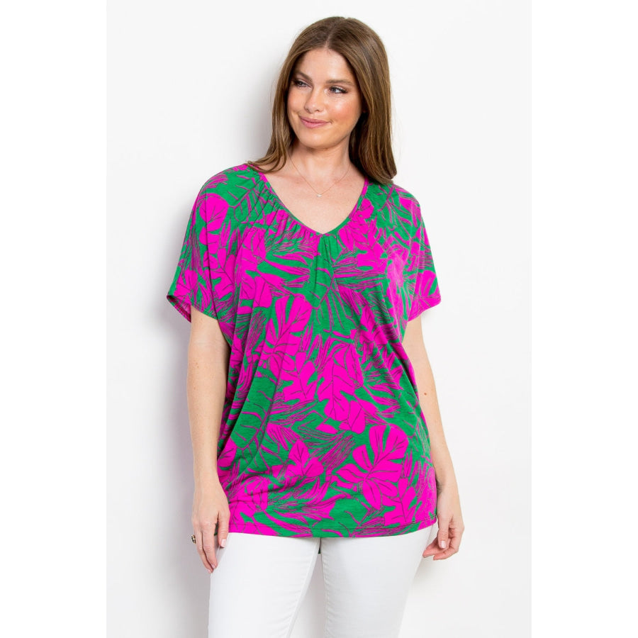 Be Stage Contrast Printed Short Sleeve Top Magenta / S Apparel and Accessories