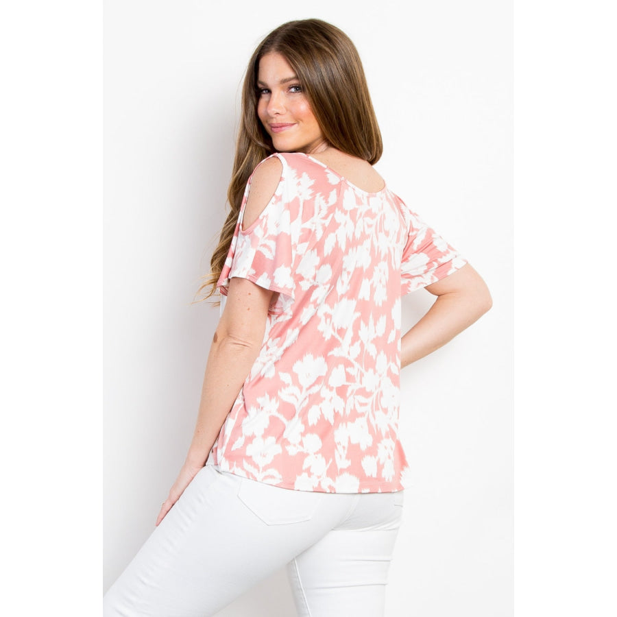 Be Stage Foral Cold Shoulder Top Pink / S Apparel and Accessories