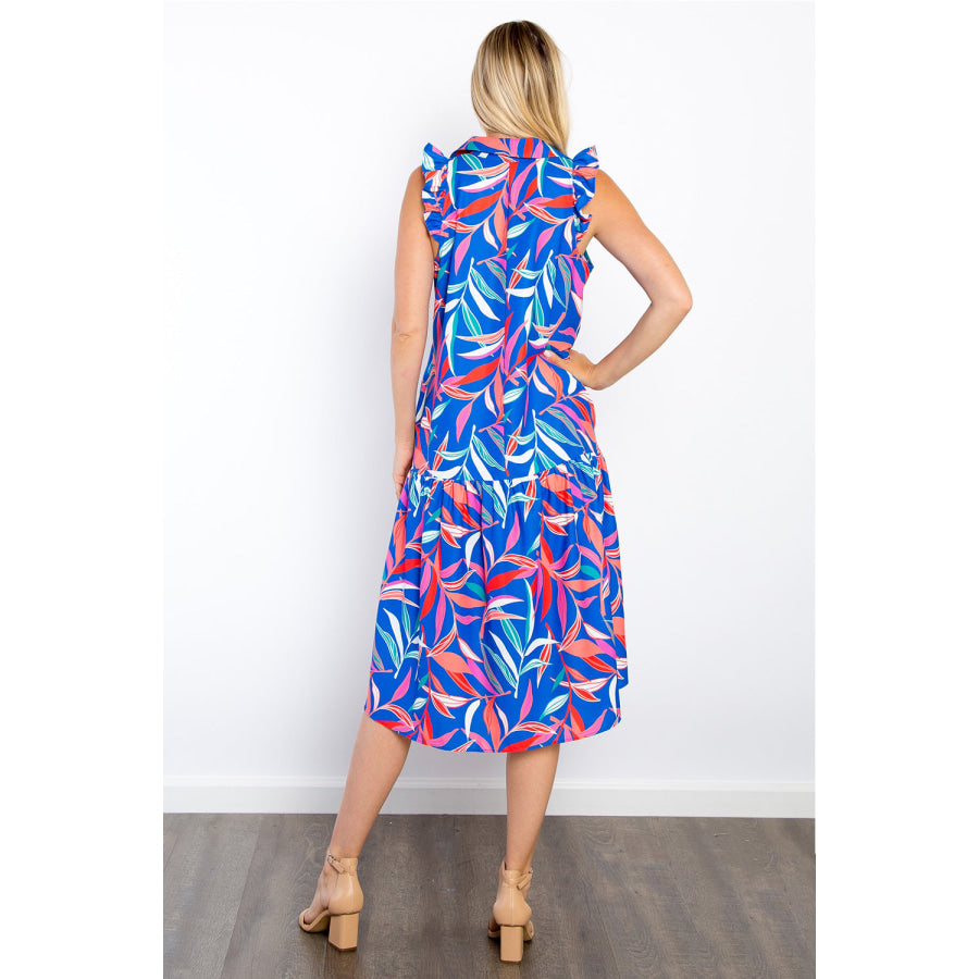 Be Stage Print Ruffled Midi Dress with Pockets Apparel and Accessories