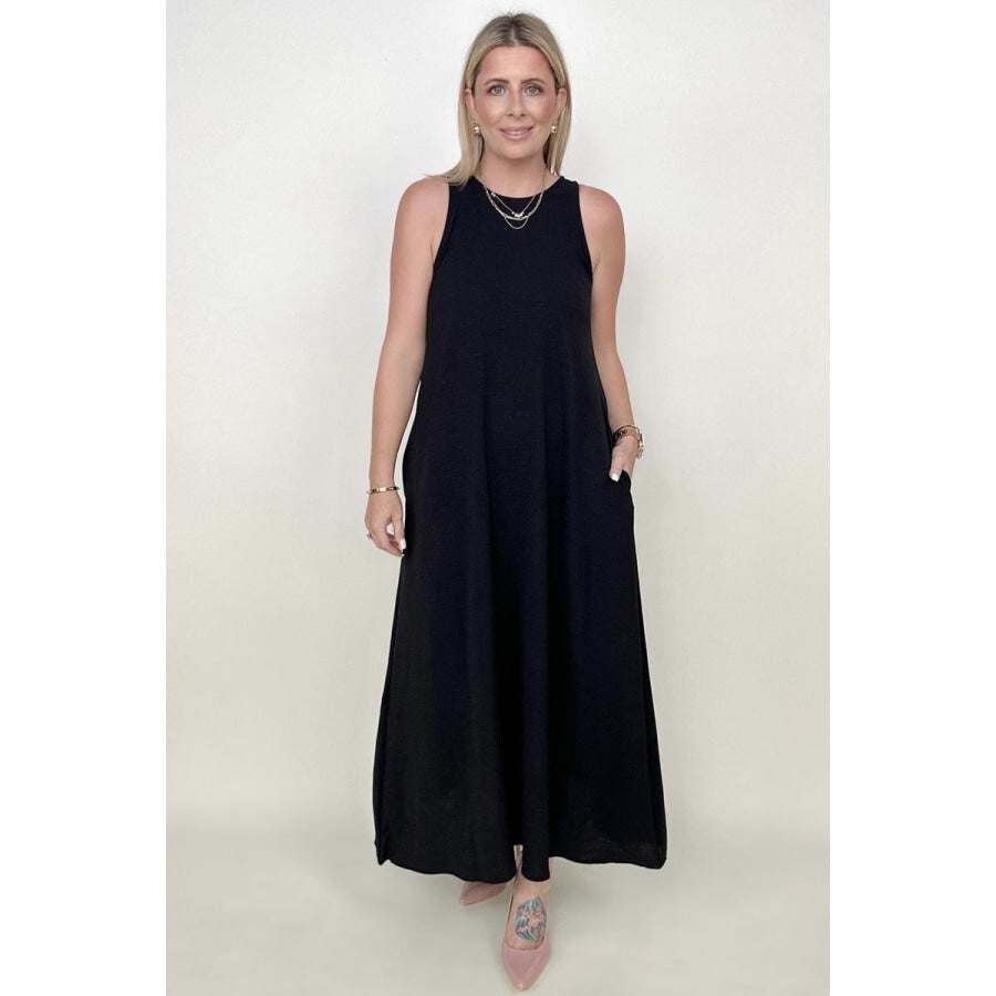 Be Stage Solid Sleeveless Woven Maxi Dress Black / S Maxi Dresses