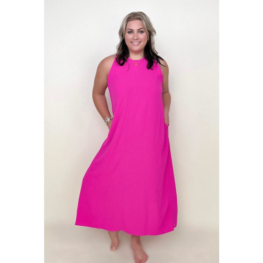 Be Stage Solid Sleeveless Woven Maxi Dress Magenta / S Maxi Dresses