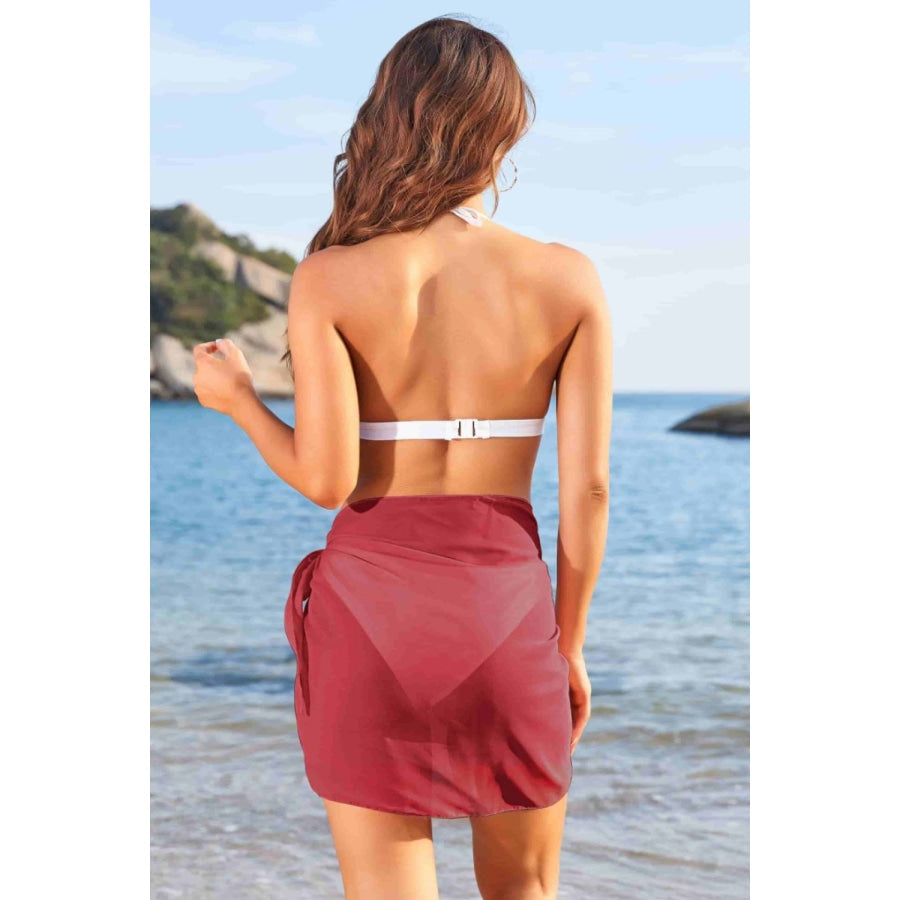 Beach Style Tied Cover Up Wine / One Size