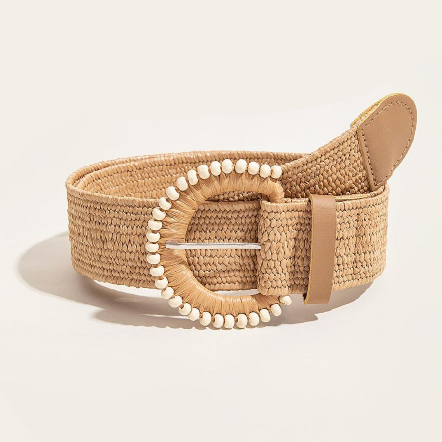 Bead Buckle Woven Belt Camel / One Size Apparel and Accessories