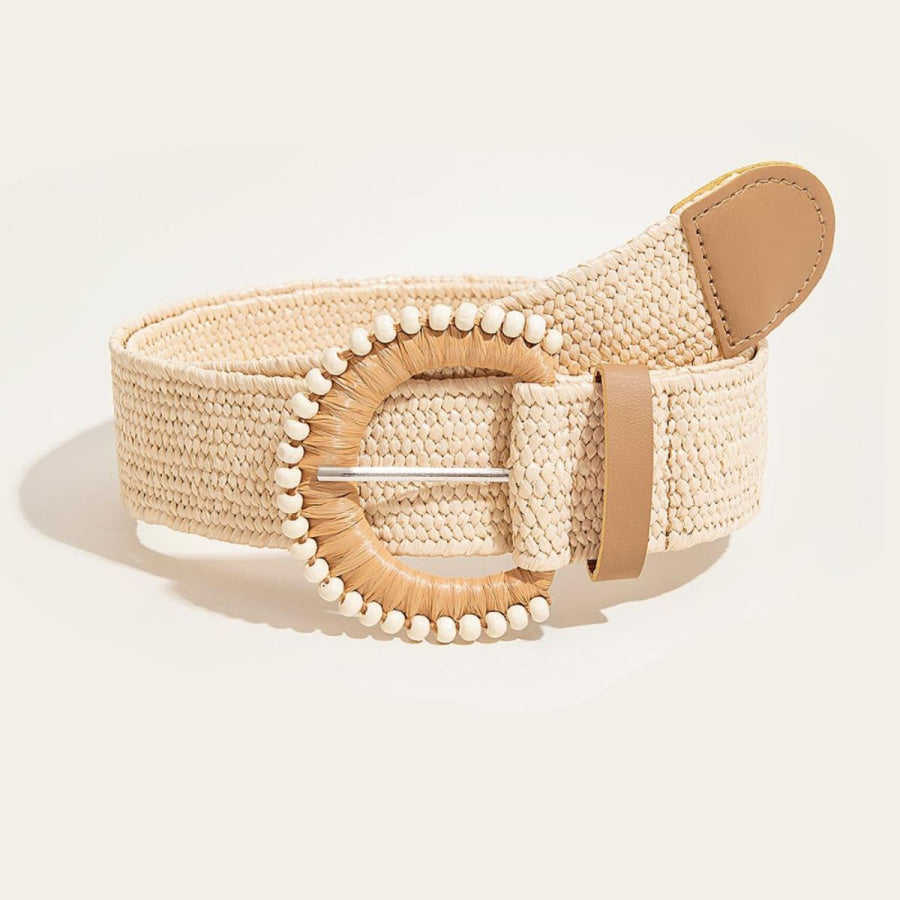 Bead Buckle Woven Belt Sand / One Size Apparel and Accessories