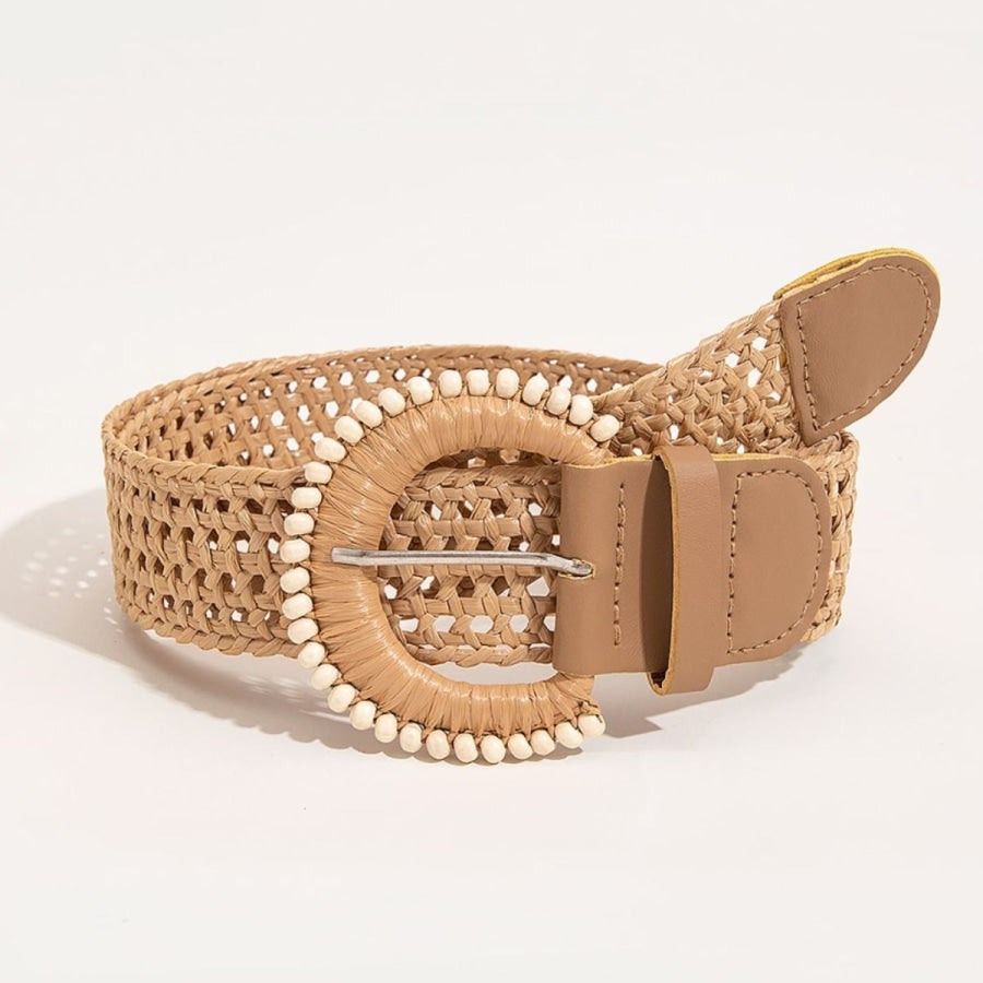 Bead Decor Polypropylene Braided Buckle Belt Camel / One Size Apparel and Accessories