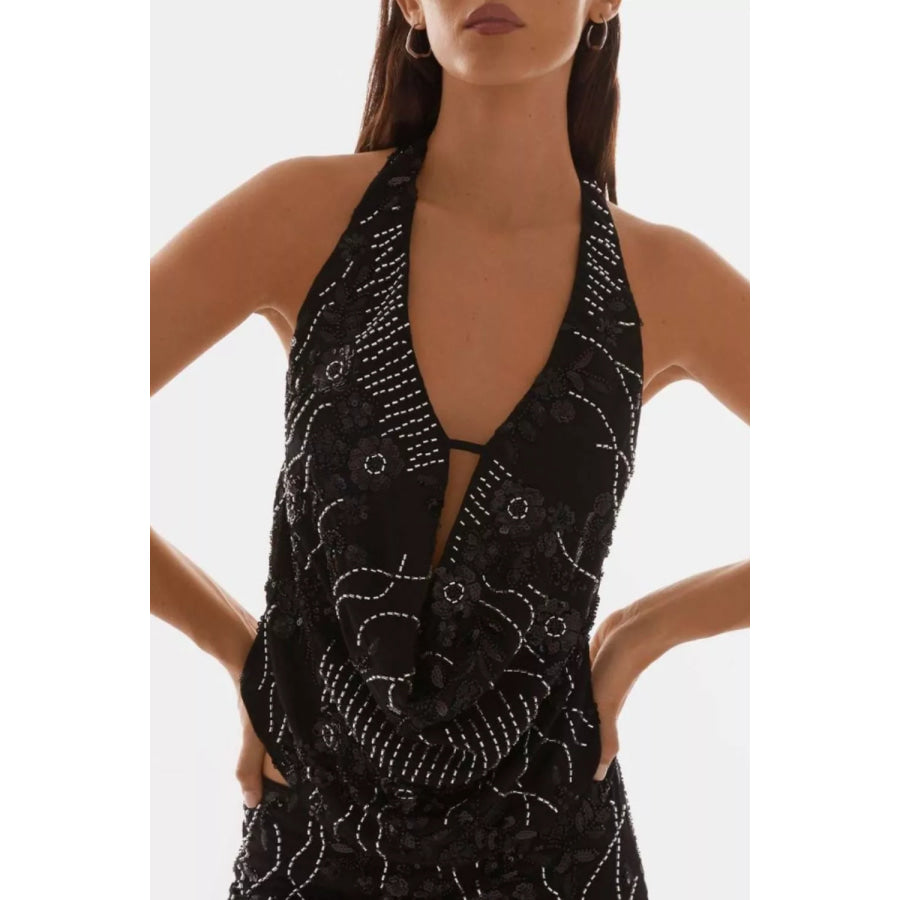 Bead Embellished Halter Neck Tank Apparel and Accessories