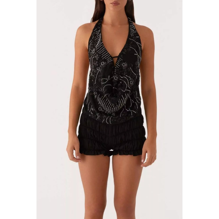Bead Embellished Halter Neck Tank Apparel and Accessories