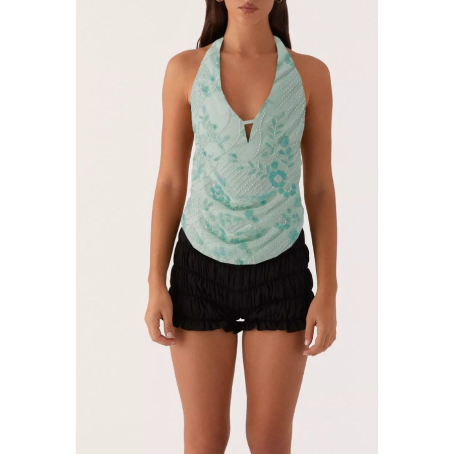 Bead Embellished Halter Neck Tank Apparel and Accessories