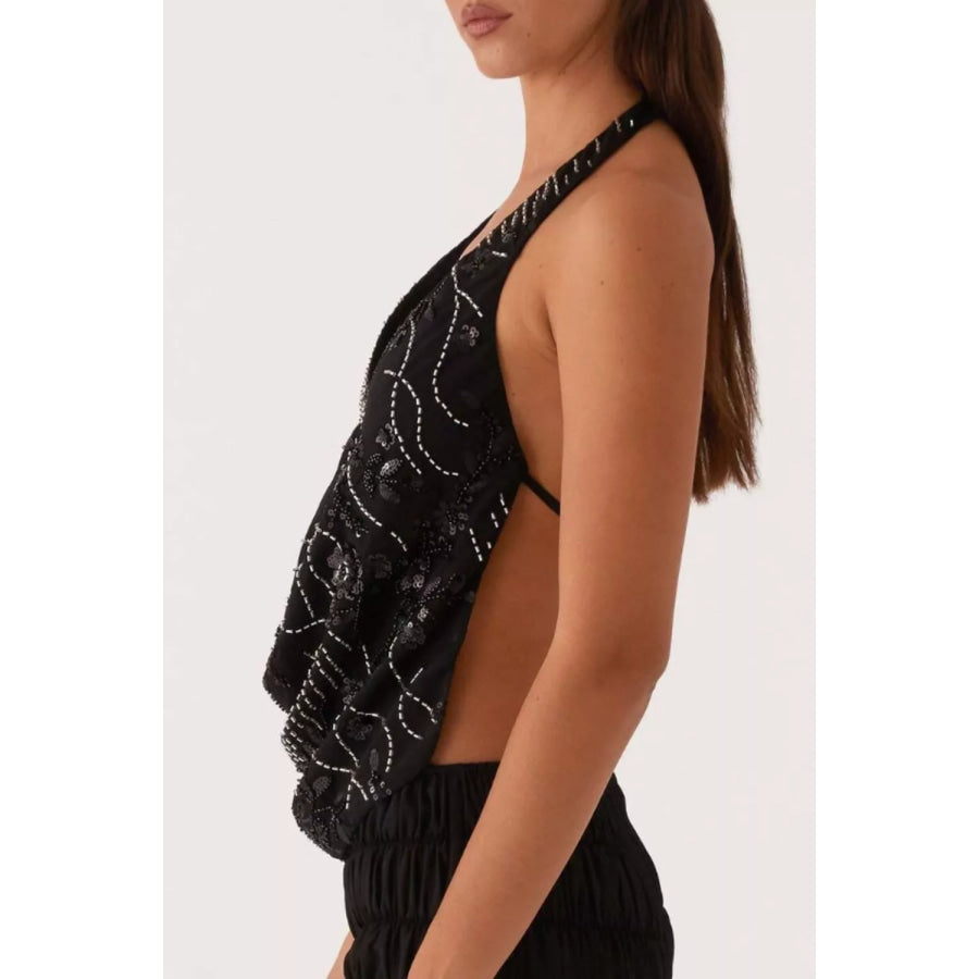 Bead Embellished Halter Neck Tank Apparel and Accessories