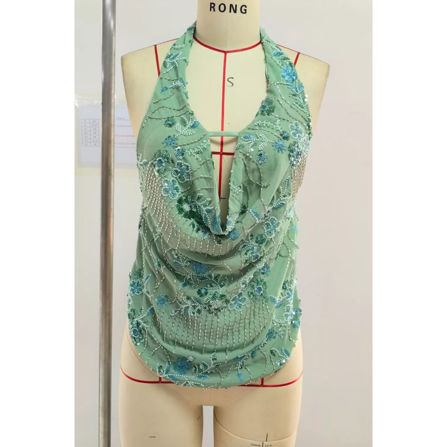 Bead Embellished Halter Neck Tank Apparel and Accessories