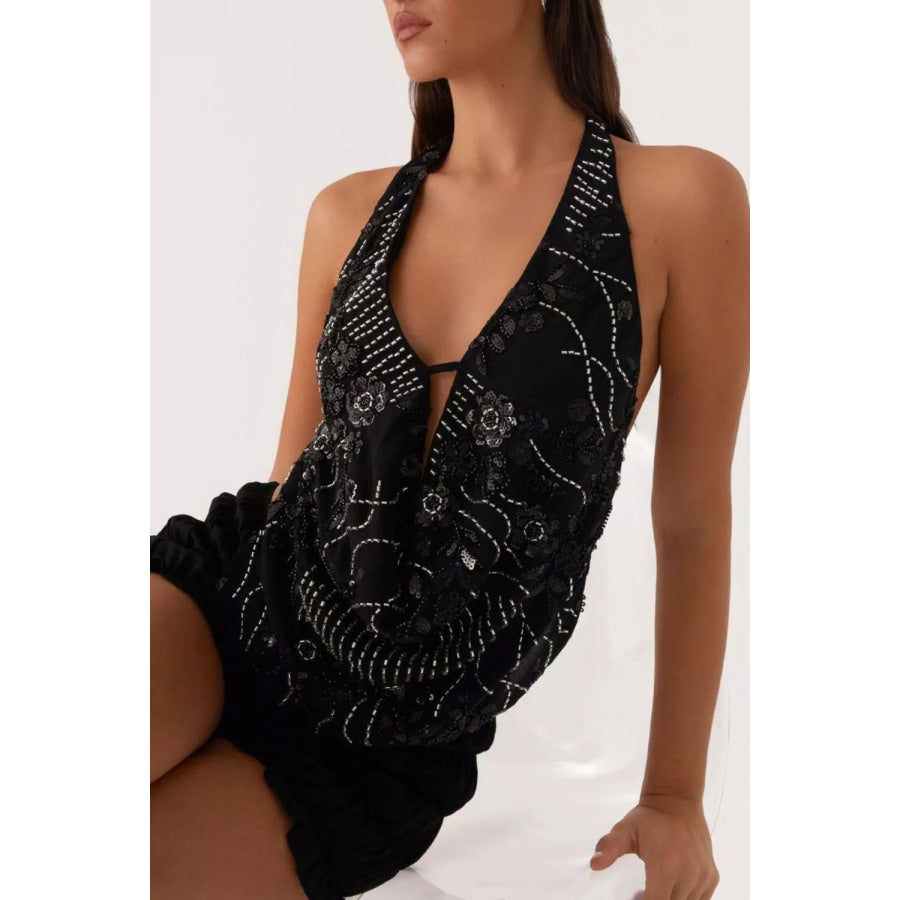 Bead Embellished Halter Neck Tank Apparel and Accessories