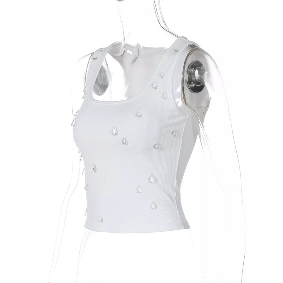 Bead Embellished Square Neck Tank Apparel and Accessories