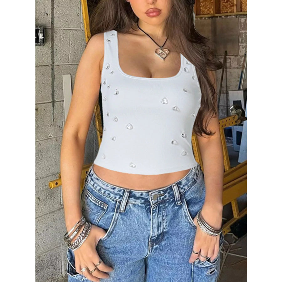 Bead Embellished Square Neck Tank Apparel and Accessories