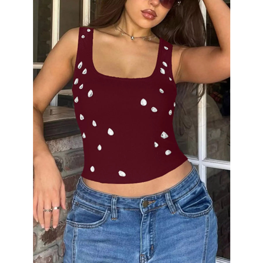 Bead Embellished Square Neck Tank Apparel and Accessories