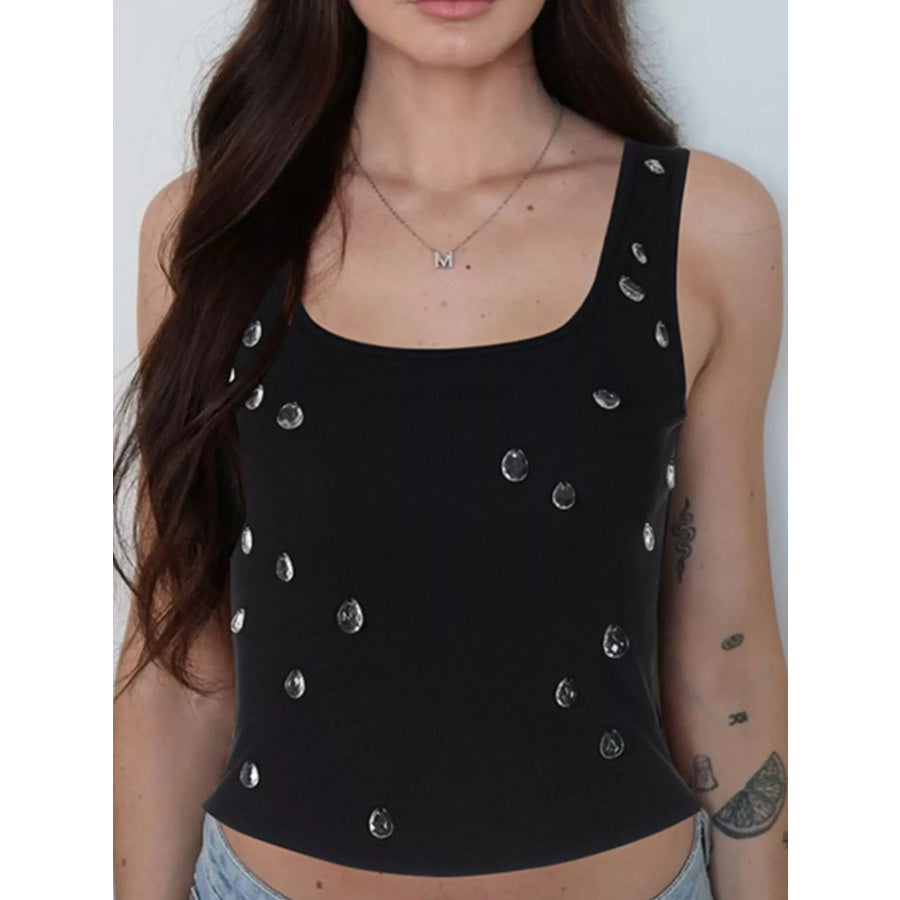 Bead Embellished Square Neck Tank Apparel and Accessories