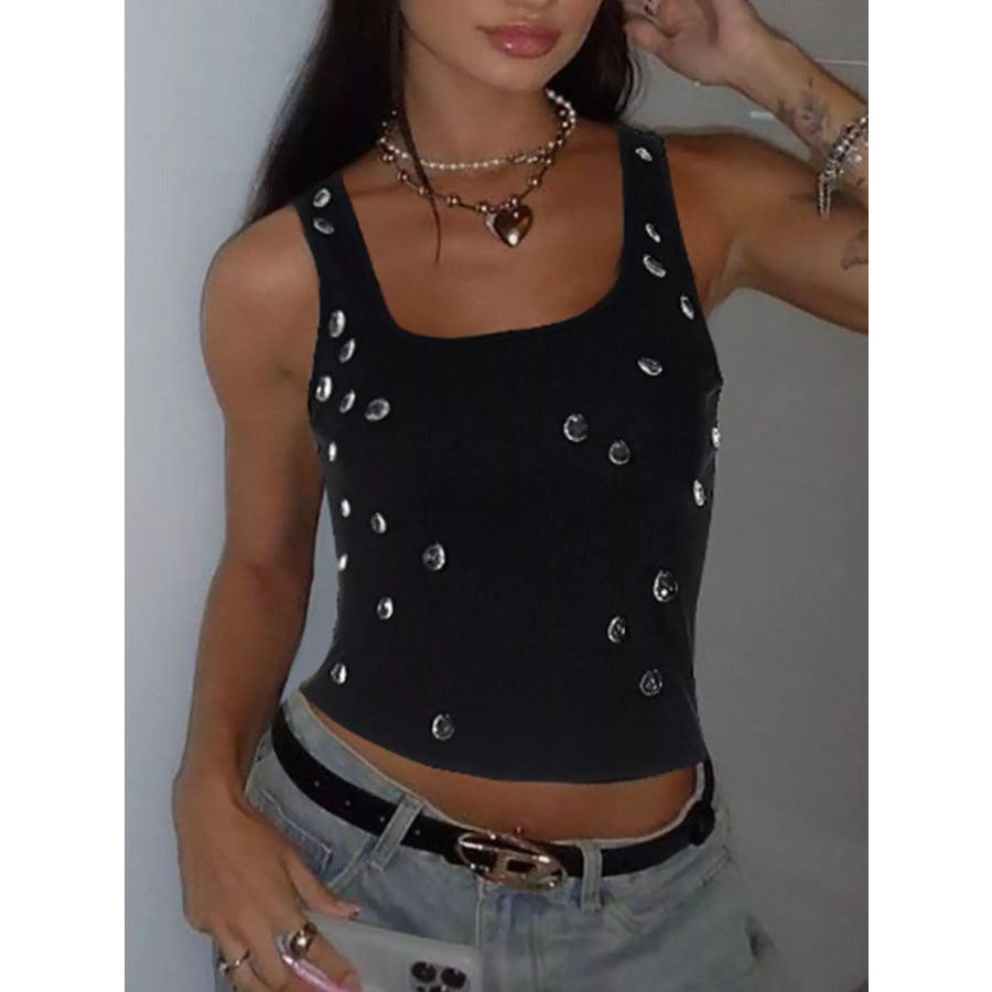 Bead Embellished Square Neck Tank Apparel and Accessories