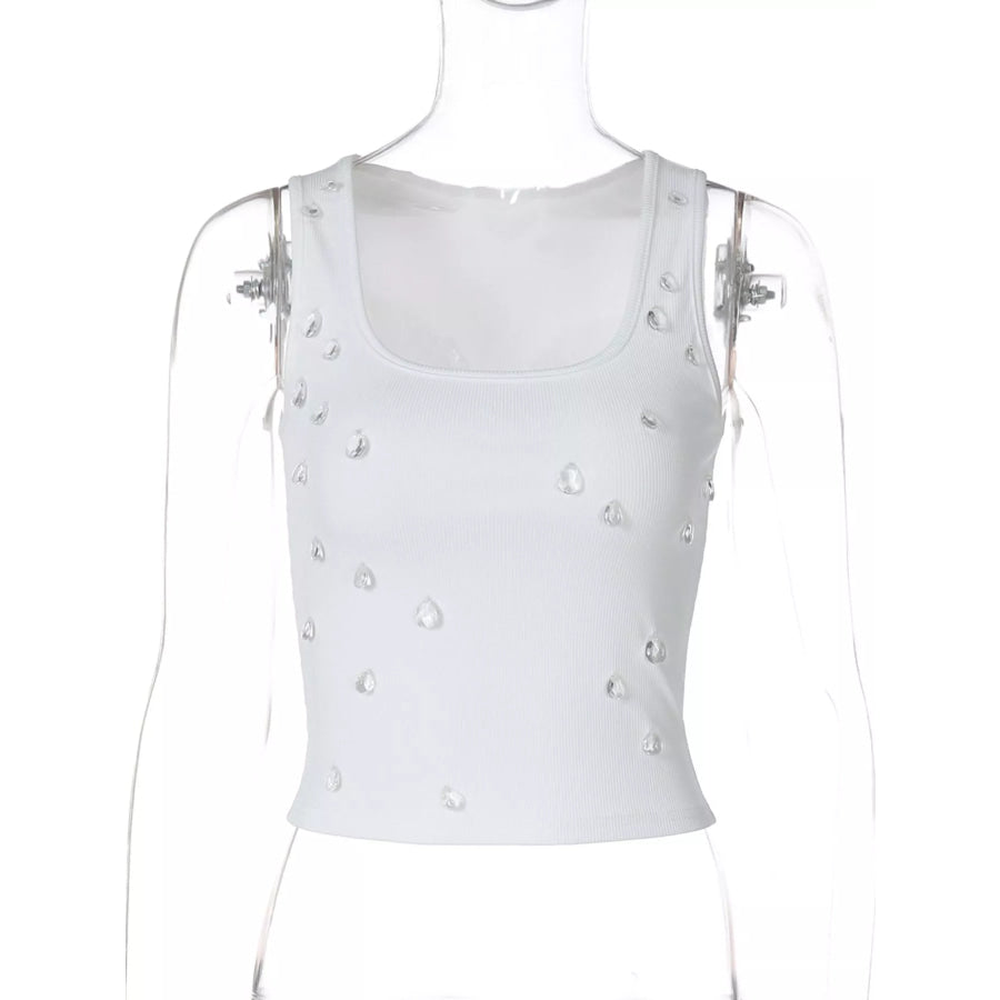 Bead Embellished Square Neck Tank Apparel and Accessories