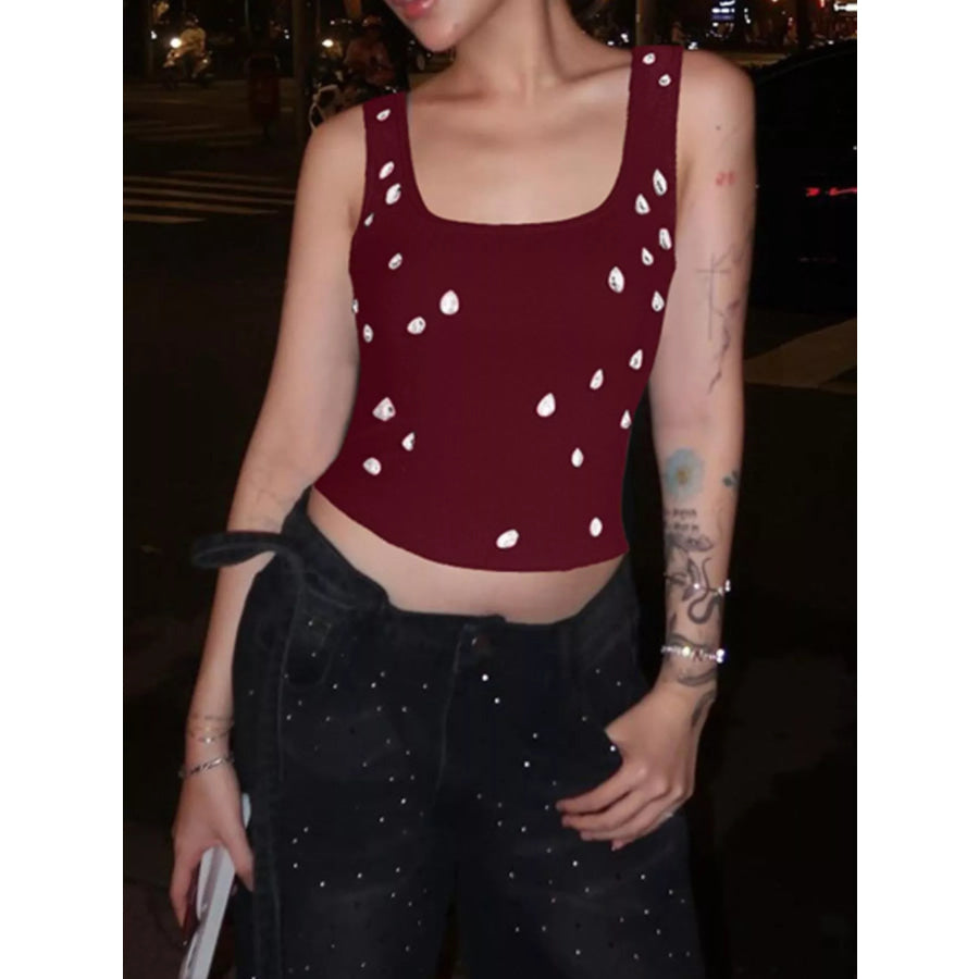 Bead Embellished Square Neck Tank Apparel and Accessories