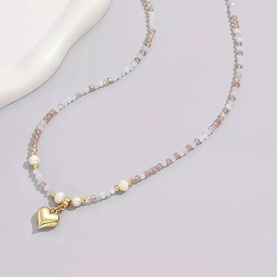 Bead Heart Pendant Necklace Gold / ONESIZE Apparel and Accessories