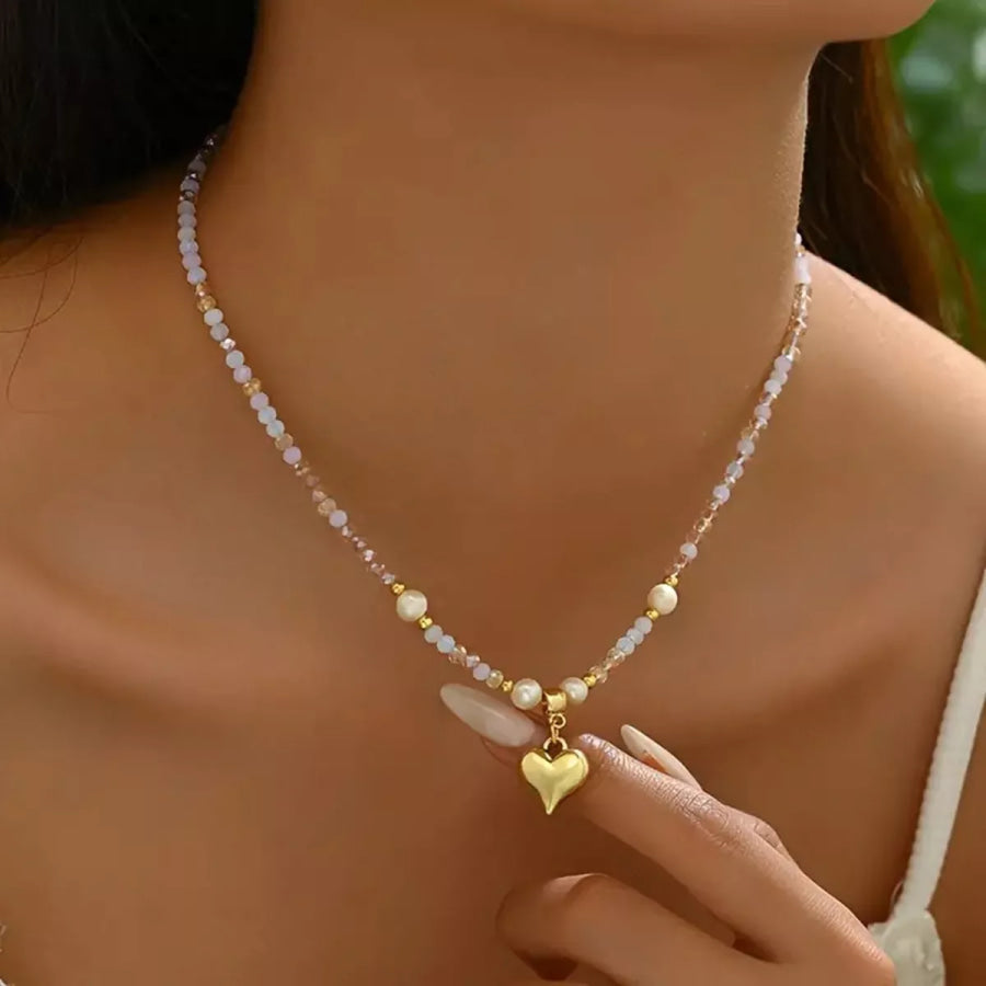 Bead Heart Pendant Necklace Gold / ONESIZE Apparel and Accessories
