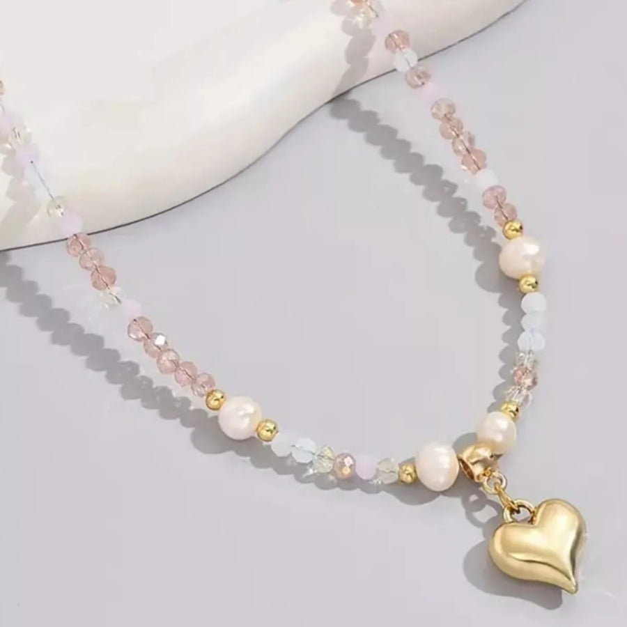 Bead Heart Pendant Necklace Gold / ONESIZE Apparel and Accessories