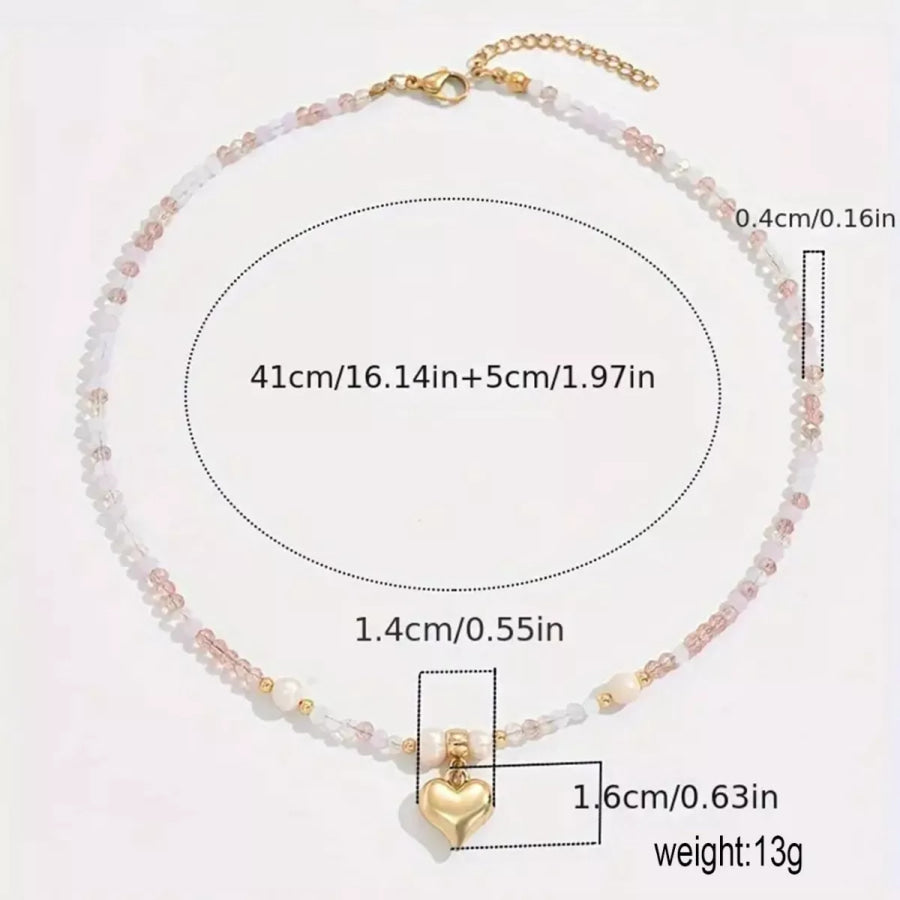 Bead Heart Pendant Necklace Gold / ONESIZE Apparel and Accessories