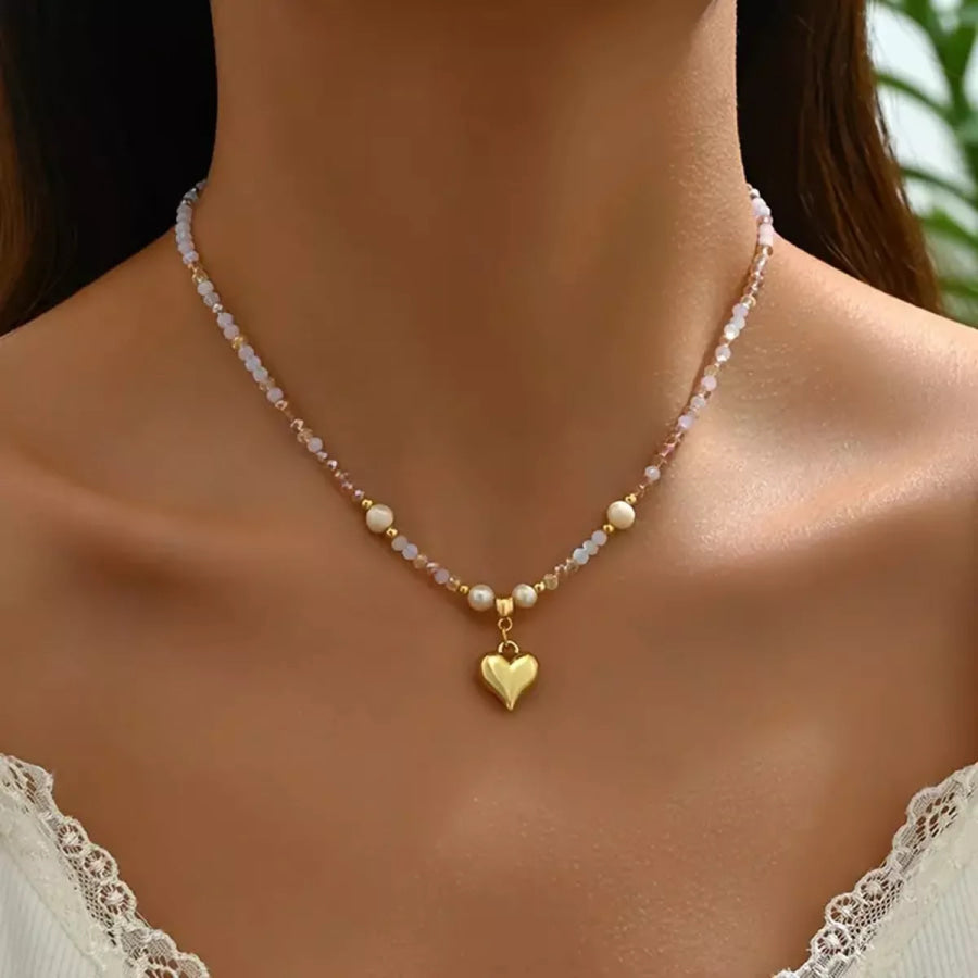 Bead Heart Pendant Necklace Gold / ONESIZE Apparel and Accessories