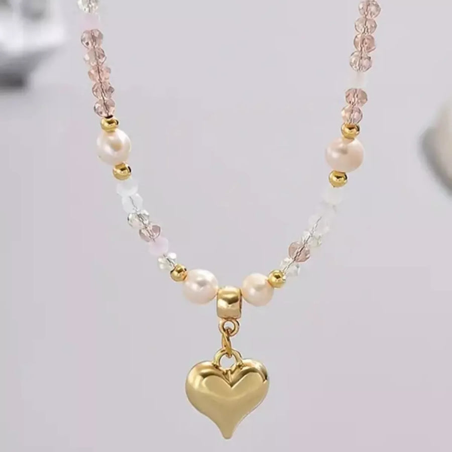 Bead Heart Pendant Necklace Gold / ONESIZE Apparel and Accessories