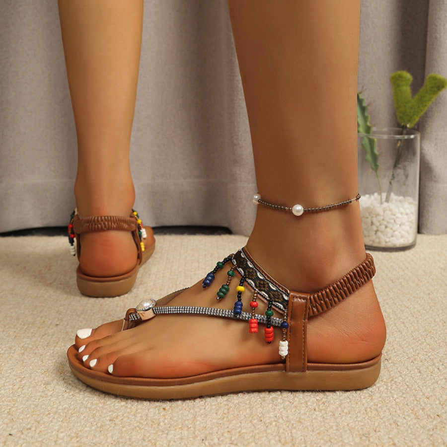 Beaded Ankle Strap Thong Sandals Apparel and Accessories