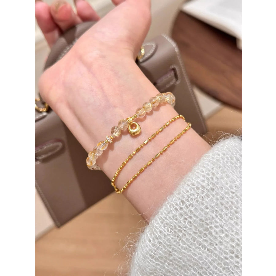 Beaded Bracelet with Charm Gold / One Size Apparel and Accessories