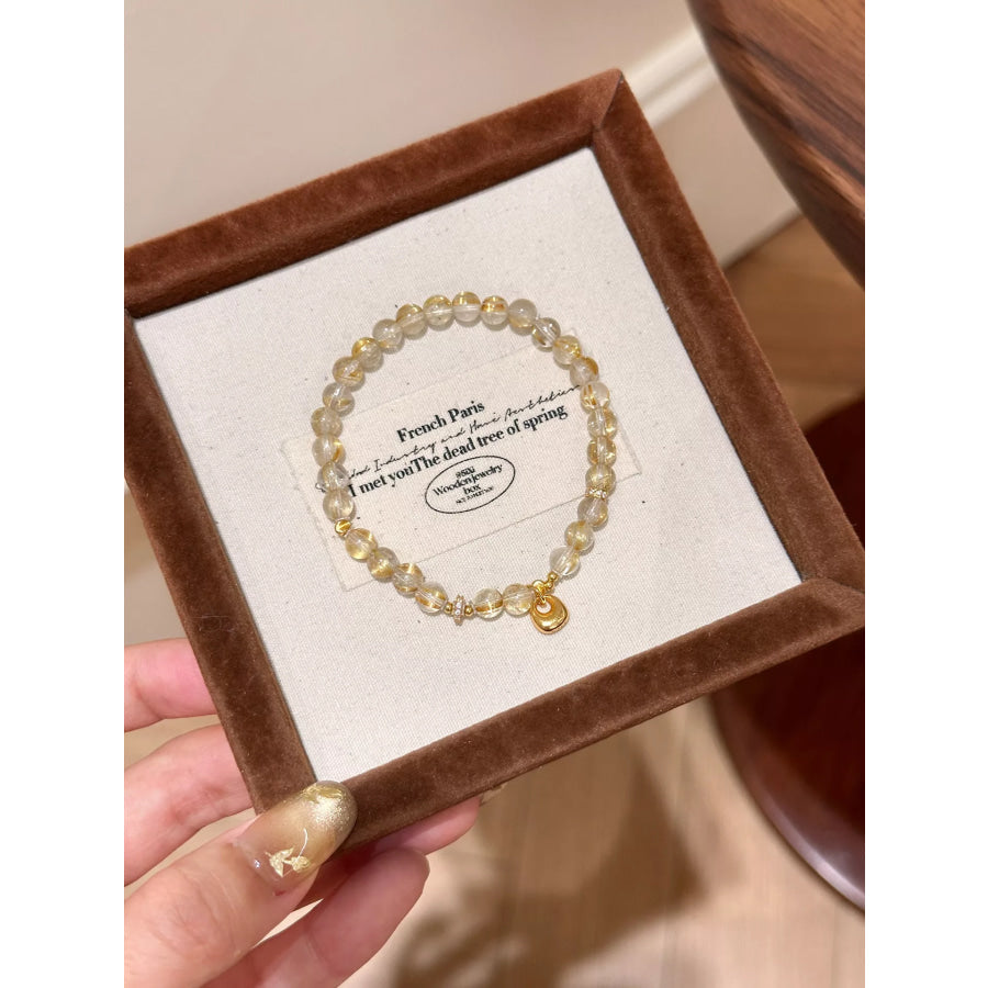 Beaded Bracelet with Charm Gold / One Size Apparel and Accessories