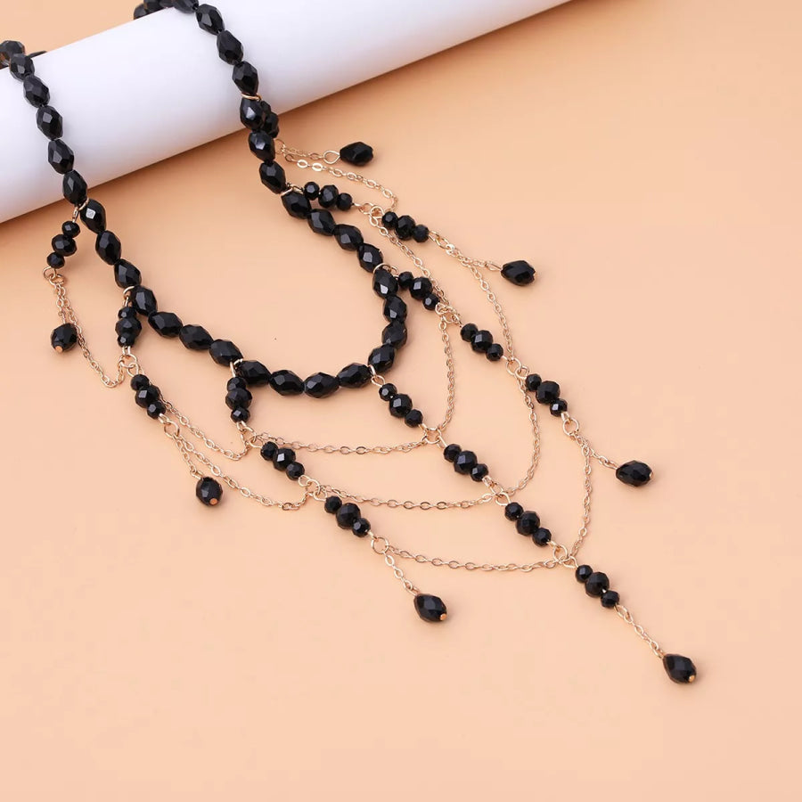 Beaded Choker Necklace with Draping Chains Black / onesize Apparel and Accessories