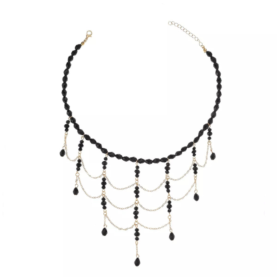 Beaded Choker Necklace with Draping Chains Black / onesize Apparel and Accessories