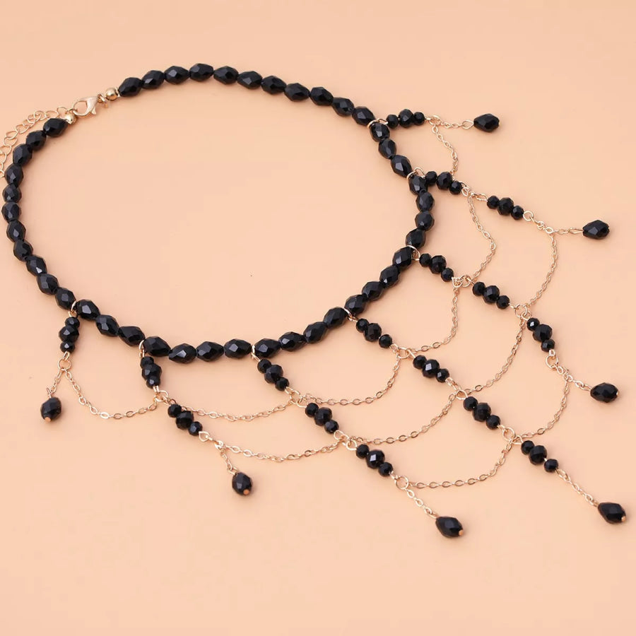 Beaded Choker Necklace with Draping Chains Black / onesize Apparel and Accessories
