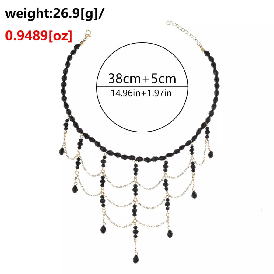 Beaded Choker Necklace with Draping Chains Black / onesize Apparel and Accessories