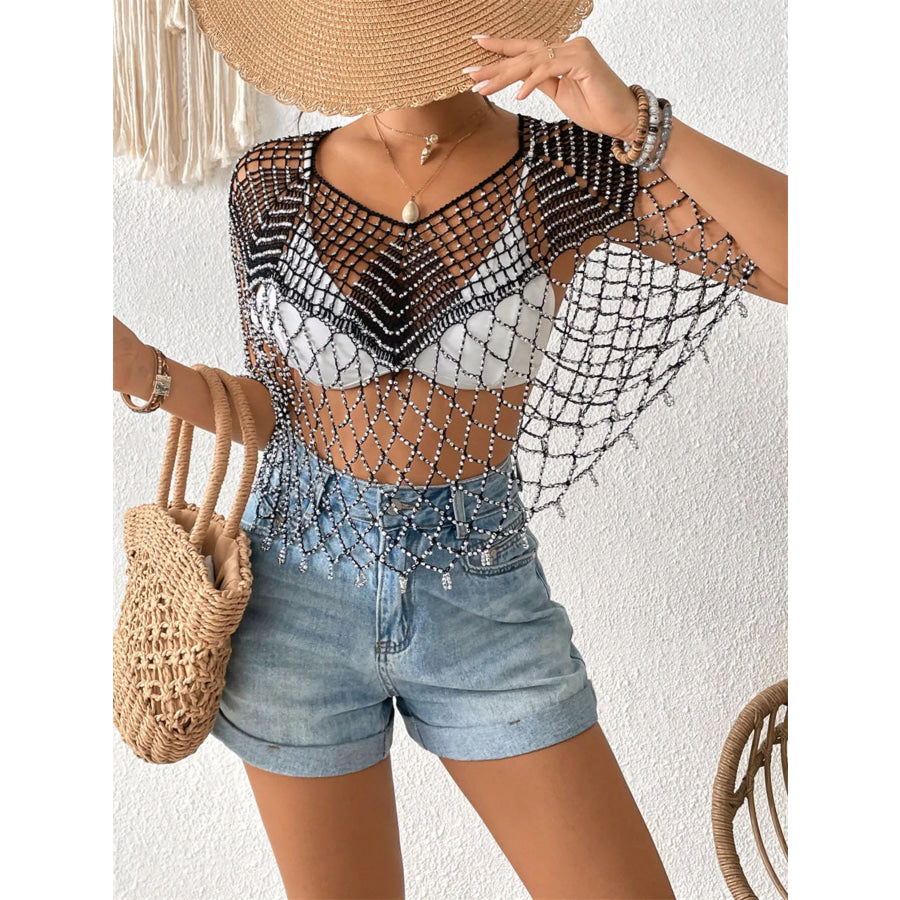 Beaded Crochet Cover Up Black / One Size Apparel and Accessories